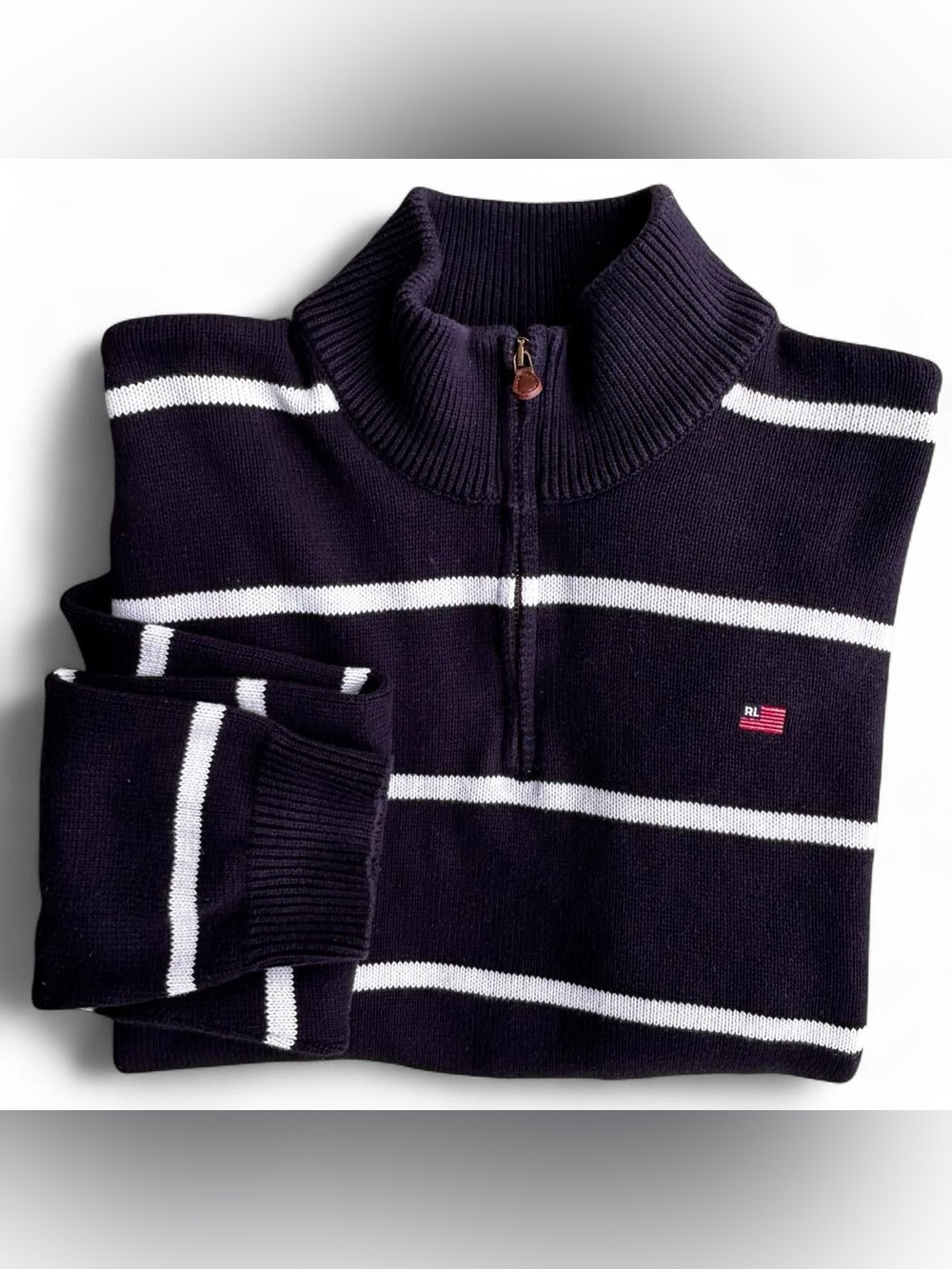 Vintage MEN’S Polo Ralph Lauren Navy 1/4 Zip 
 Sweater XL